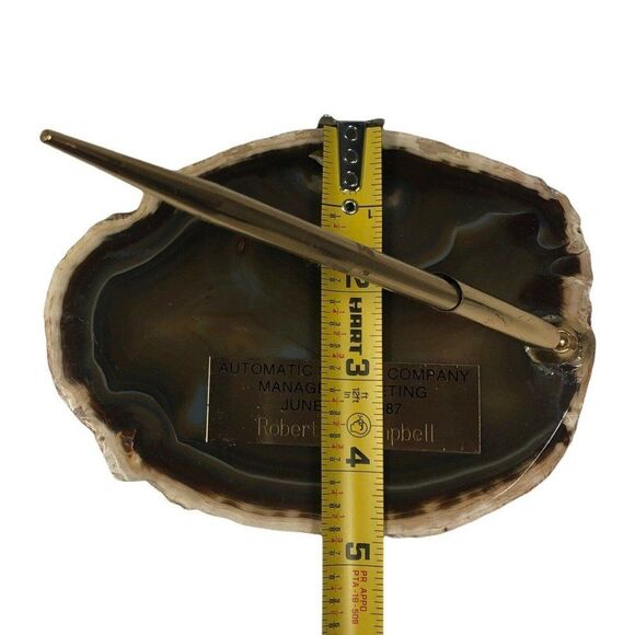 Vintage Geode Slice Gold Plated Pen Holder Customized Plate (can remove) Desk - Picture 5 of 6